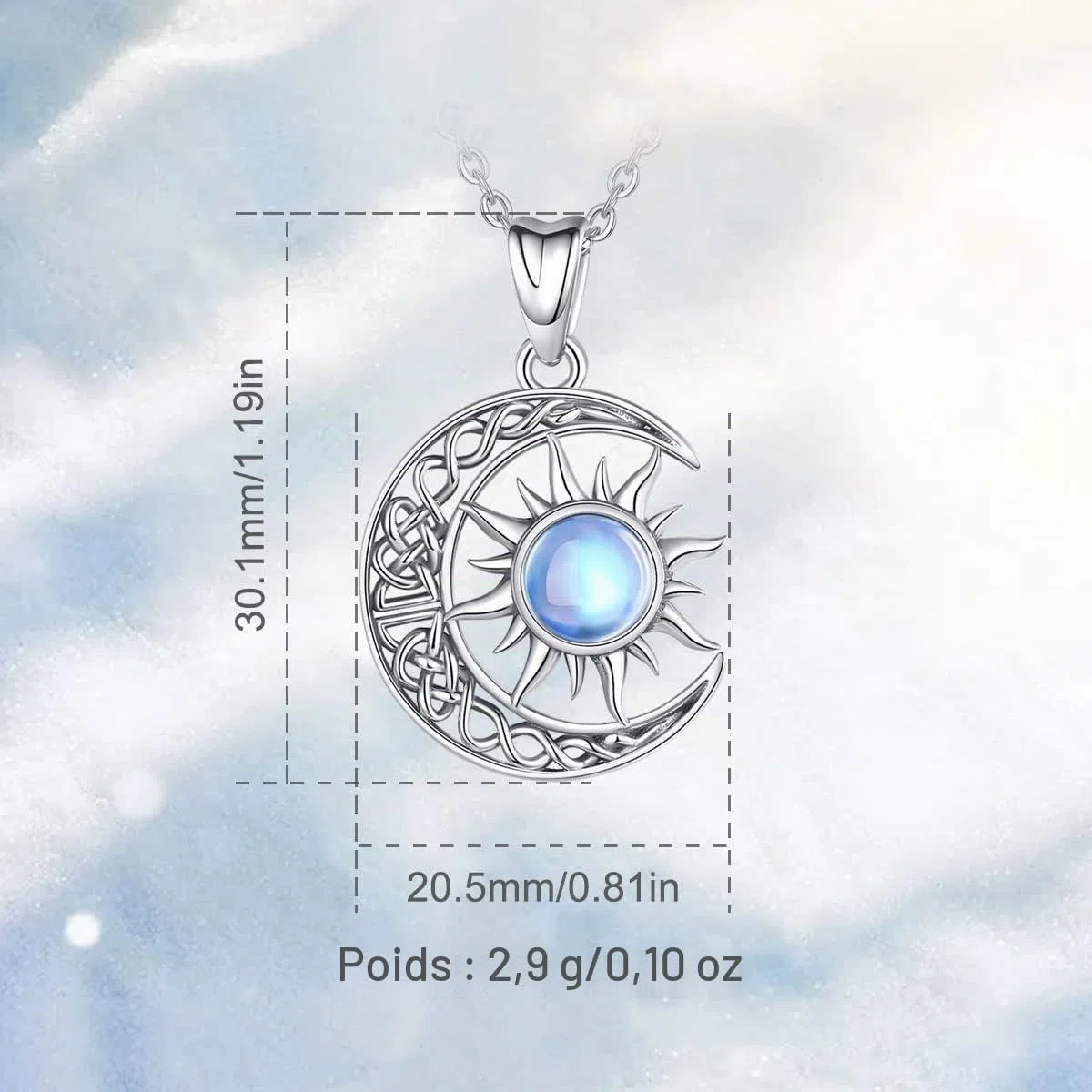 AEONSLOVE Collier Chat et Lune pour Femme Fille, Collier Soleil et Lune Pendentif Pierre de Lune Argent 925, Bijoux Amoureux des Chats Cadeaux Cosmiques et Astrologiques