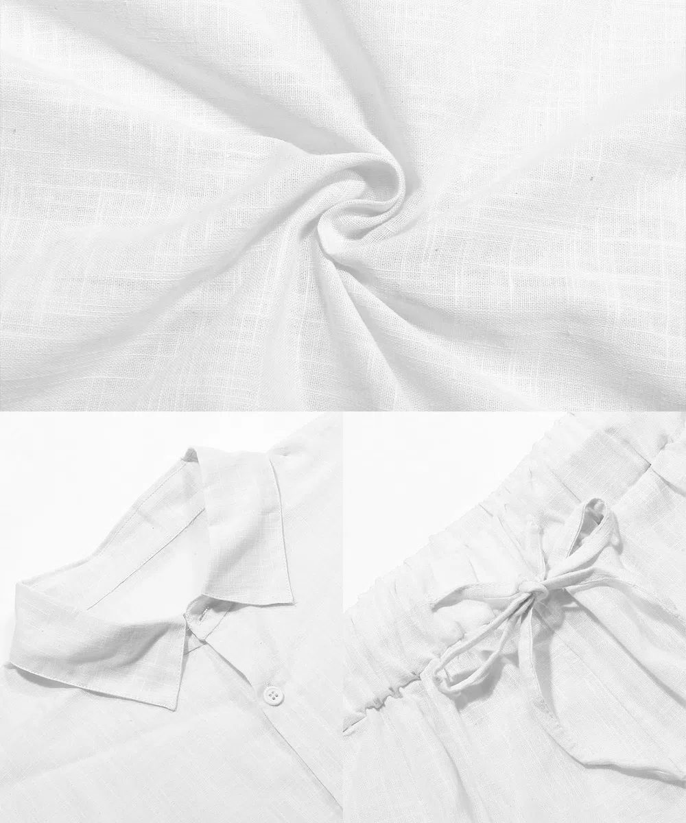 SHEKINI Pyjama 2 pièces en coton pour homme - Manches courtes boutonnées et short léger - Respirant et confortable - Convient pour l'été, les loisirs et la plage, la détente, les tenues décontractées