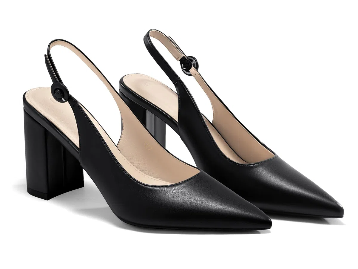 Coutgo Escarpins Femme à Bout Pointu, Talon Bloc Slingback, Chaussures à Enfiler pour Travail, Soirée et Cérémonie