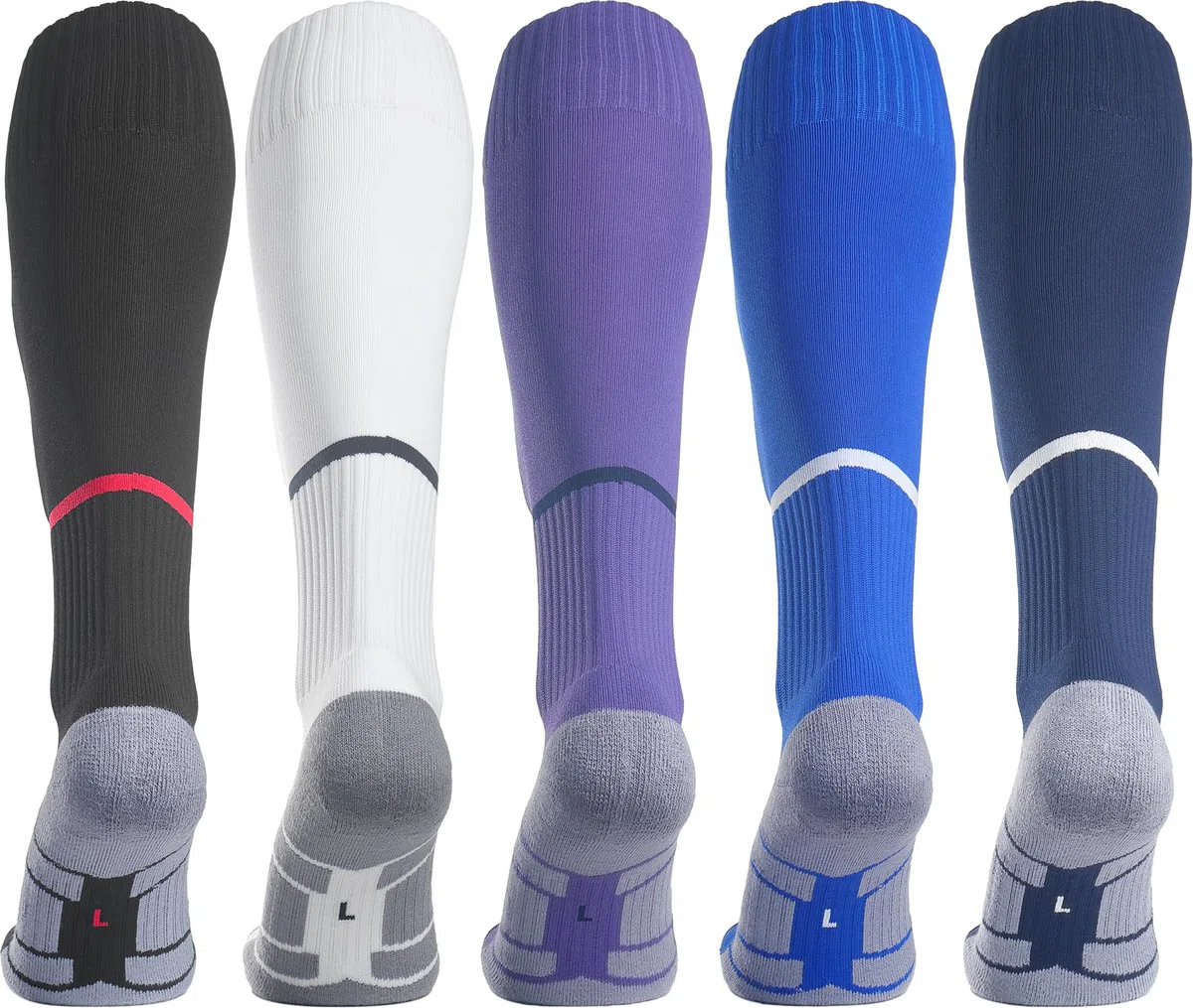 APTESOL Chaussettes de football montantes pour jeunes – Chaussettes de sport d'équipe pour homme et femme – Chaussettes de compression athlétiques en coton pour homme et femme (5 paires, multicolore,