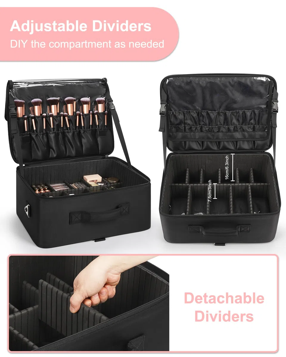 Relavel Trousse de Maquillage Professionnelle Extra Large avec 4 Sacs Transparents et Plateau à Rouge à lèvres pour maquilleurs