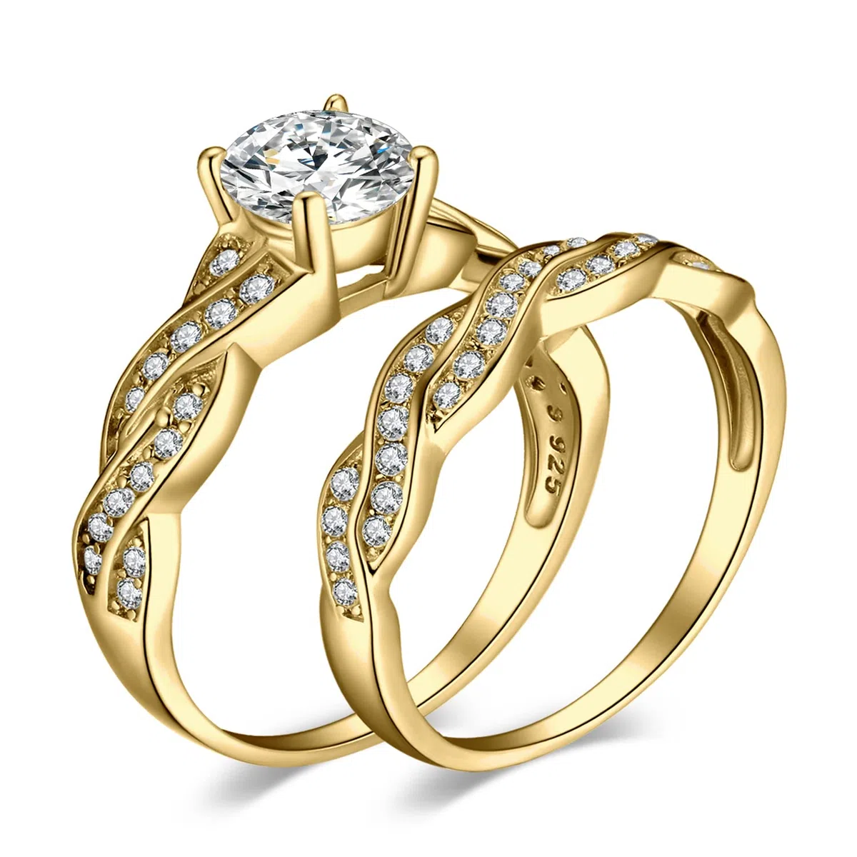 JewelryPalace 1.5ct Zircone Cubique Infini Bague Femme Argent 925 Plaqué Or Jaune Or Rose, Lot de Bague de Fiançailles Femme, Bagues Anniversaire Mariage Promise Couple Nuptiale Ensembles Bijoux
