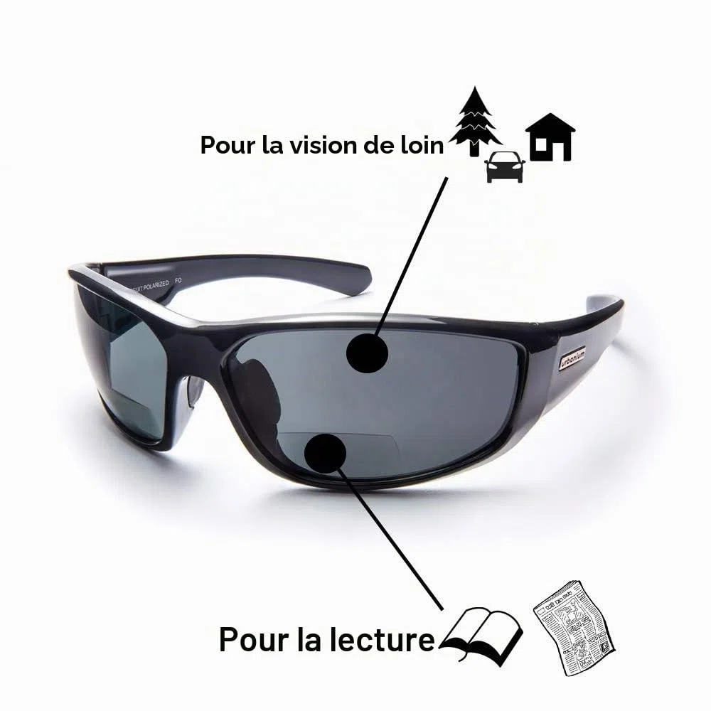 Urbanium Eyewear modèle Rio - lunettes de soleil et lunettes de lecture (bifocales) avec verres polarisés en gris et monture en noir en différentes épaisseurs