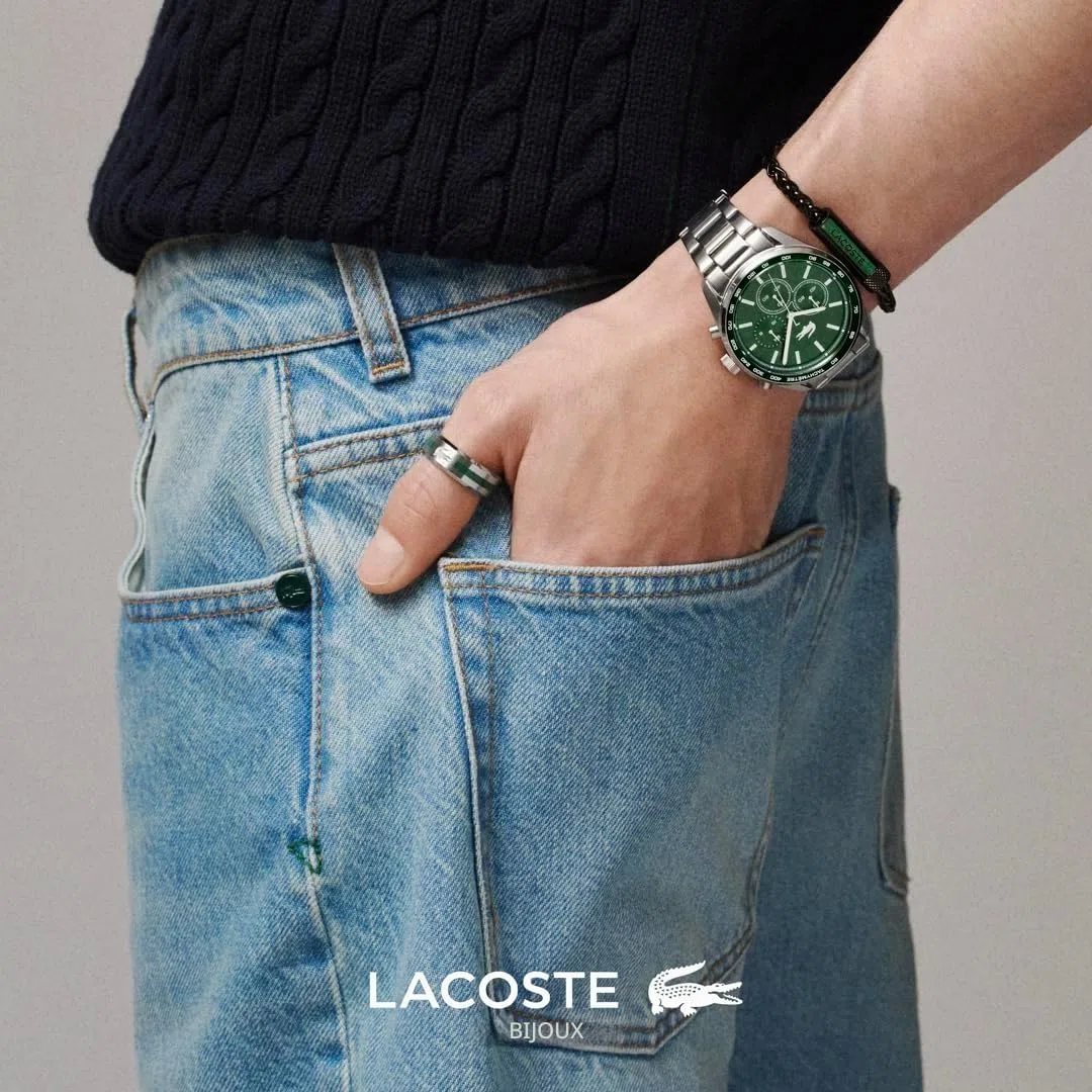 Lacoste Bague pour Homme Collection BASELINE en acier inoxydable, disponible en version argentée ou noir