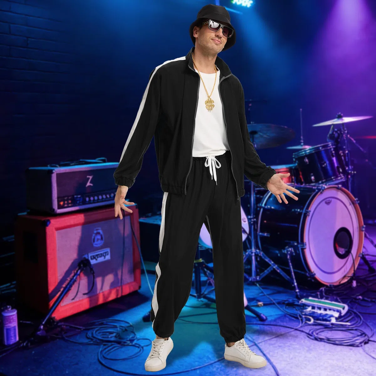 Tenue des années 80 pour homme - Survêtement rétro des années 90 - Avec vêtements hip hop - Pour carnaval, fête disco