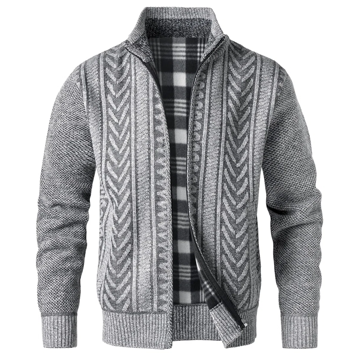 Veste en Maille pour Homme avec Col Droit Torsadée Pull Chandail Maille Ouvrez-Front Zippé Gilet Casual Chaud Cardigan Sweater Automne Hiver Manches Longues Veste Tricoté Chaud