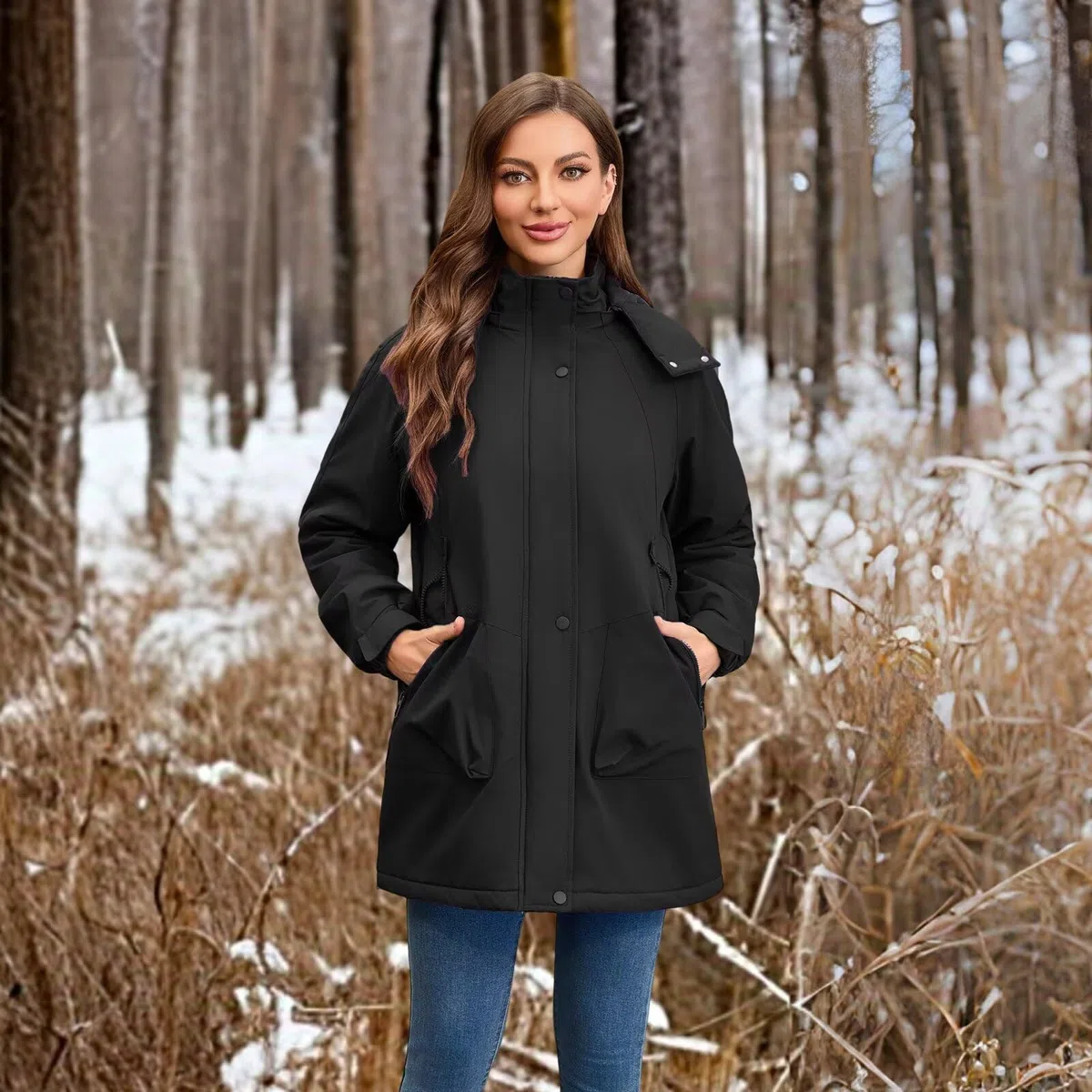 Vestes imperméables légères pour femmes Manteaux longs Softshell doublés de polaire chaude pour l'automne et l'hiver
