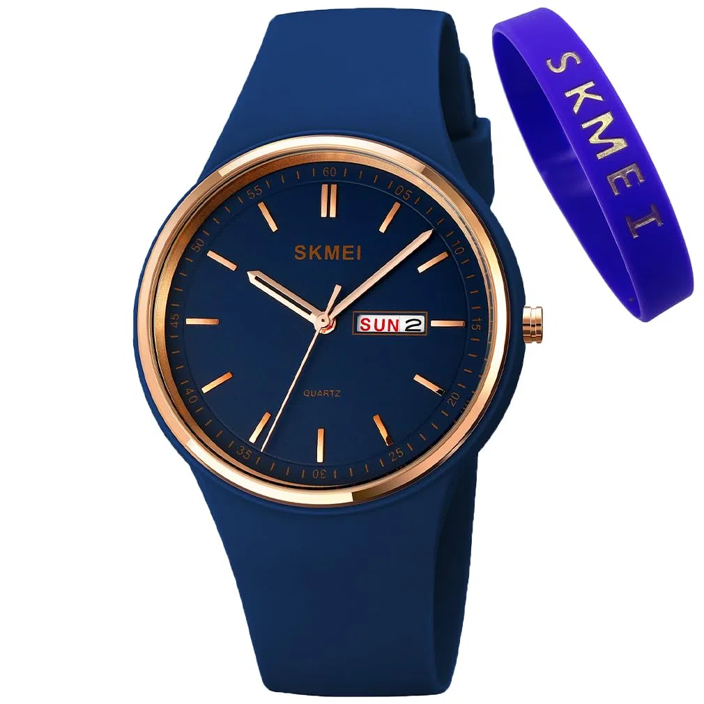 SKMEI Montre de sport pour jeune femme avec bracelet en silicone - Grand cadran - Étanche - Style décontracté - Simple - Quartz analogique - Jour - Date - Cadeau pour filles - Blanc