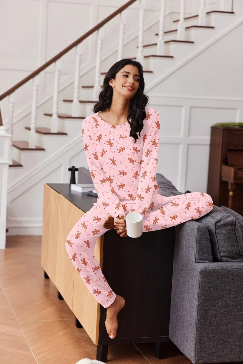 Ekouaer Ensembles de Pyjamas pour Femmes à Manches Longues Hiver Col Rond Vêtements de Nuit avec Poches S-XXL
