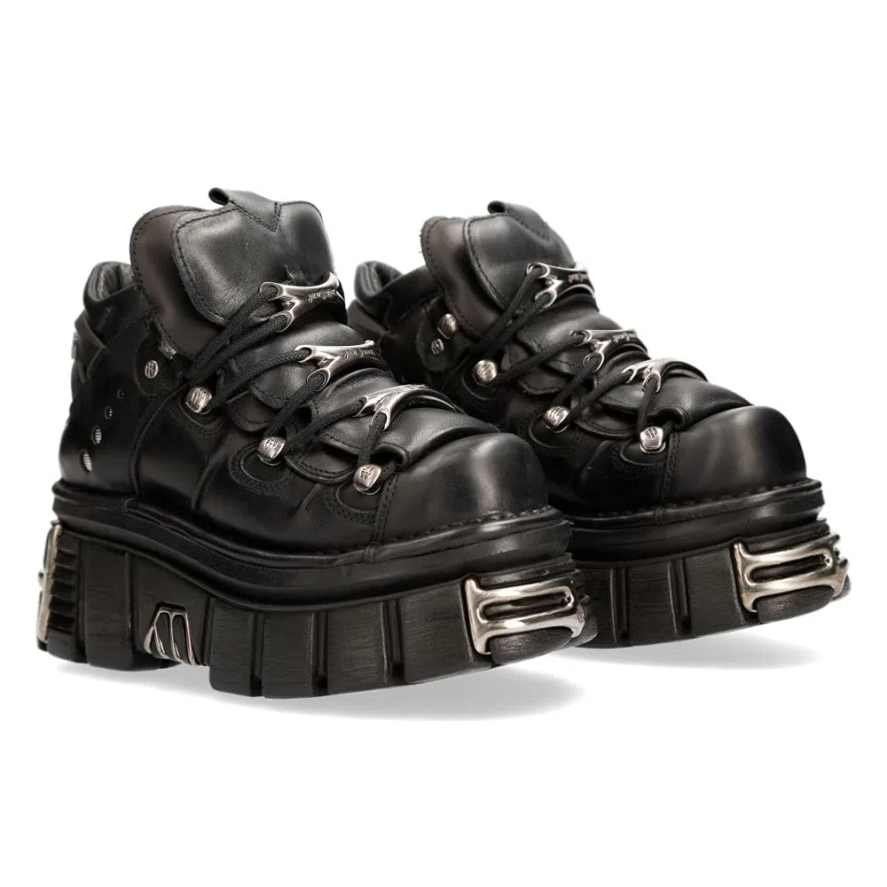 New Rock Chaussures 106 Hommes Noir avec plateforme et décorations Metallic Urban Black Shoes M.106-S112