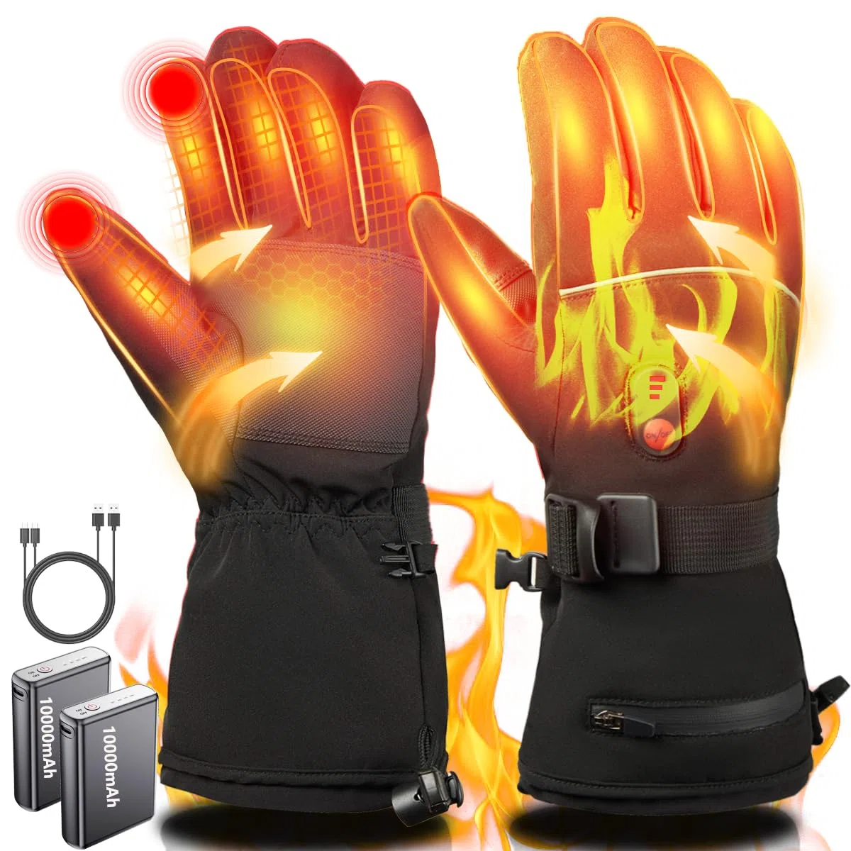 Gants Chauffant avec Batterie Rechargeable 20000mAh 7.4V, 3 Niveaux De Températures Gants Chauffants Électriques pour Homme Femme Gants Chauds pour Moto Ski Vélo Cyclisme