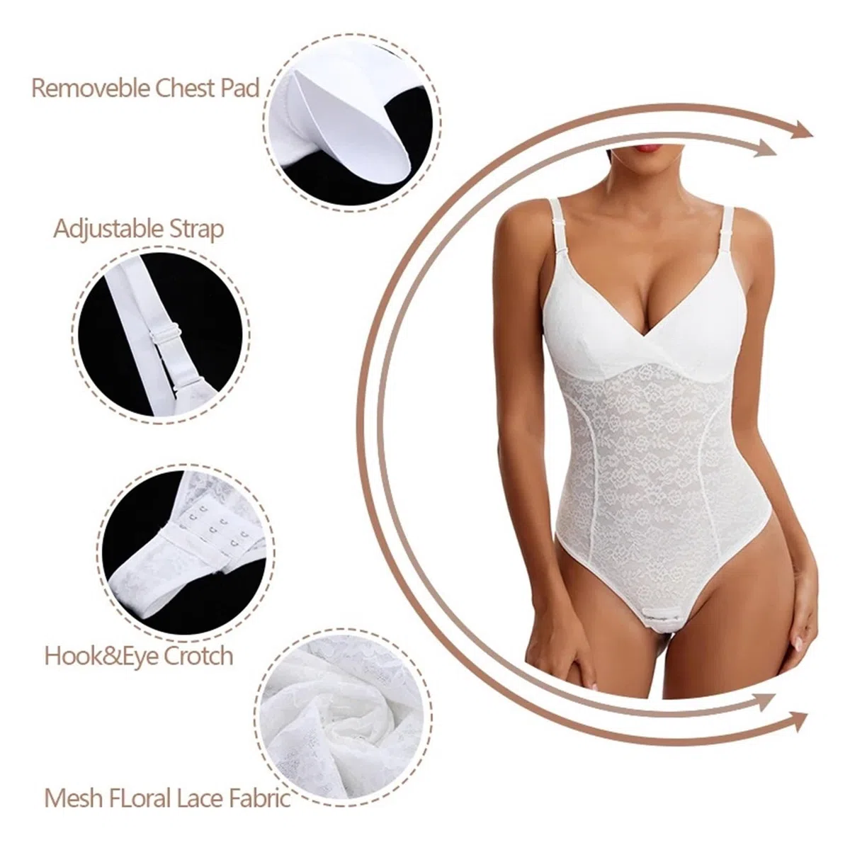 Body Gainant en Dentelle pour Femme, sans Coutures, Taille Fine, contrôle du Ventre, Ventre Plat et Lisse