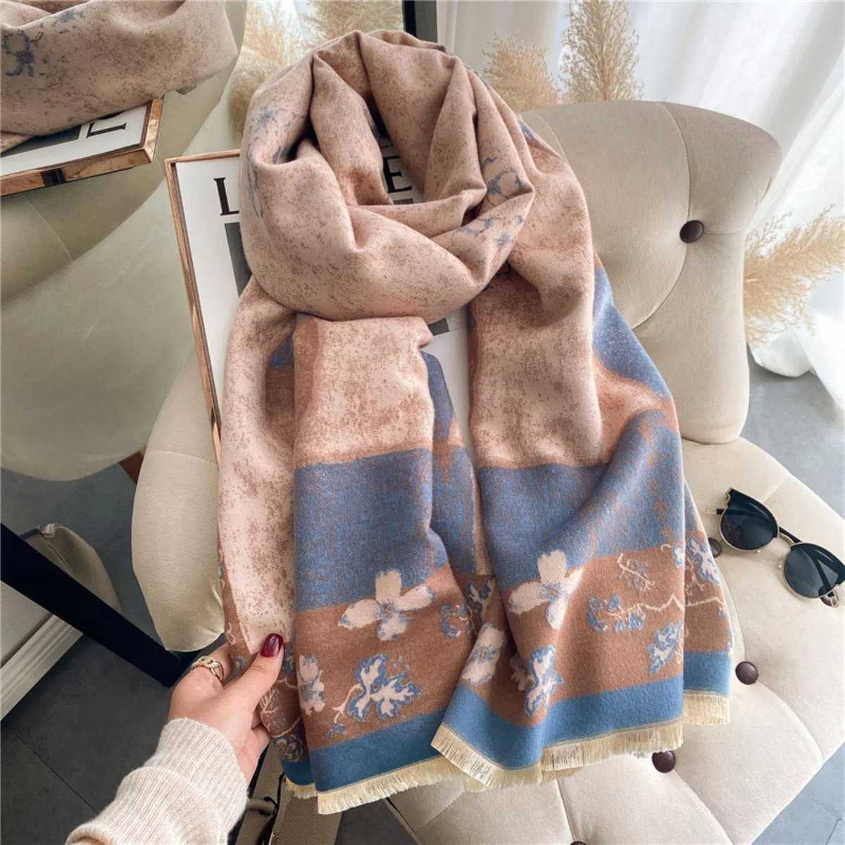 URYYRIT Foulard Écharpe Cachemire Chaude Dames Imprimer Un Châle De Couverture Hivernale Épaisse Et Envelopper Pashmina 180 * 65 Cm Femmes-Wyt59-3