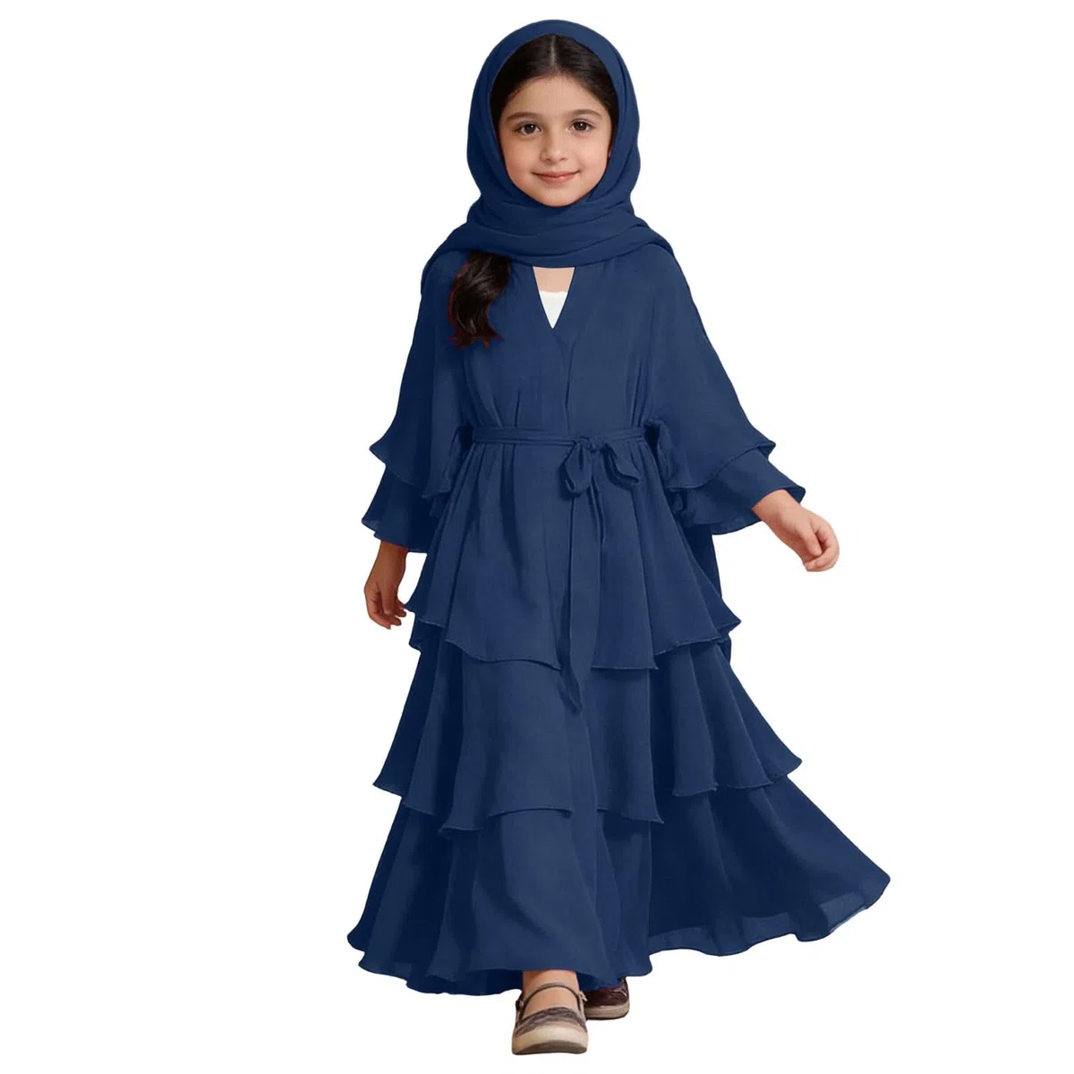 Générique Robe élégante en Mousseline Trois Couches avec Ceinture pour Filles fêtes Quotidien Religieux activités Printemps été Automne Hiver