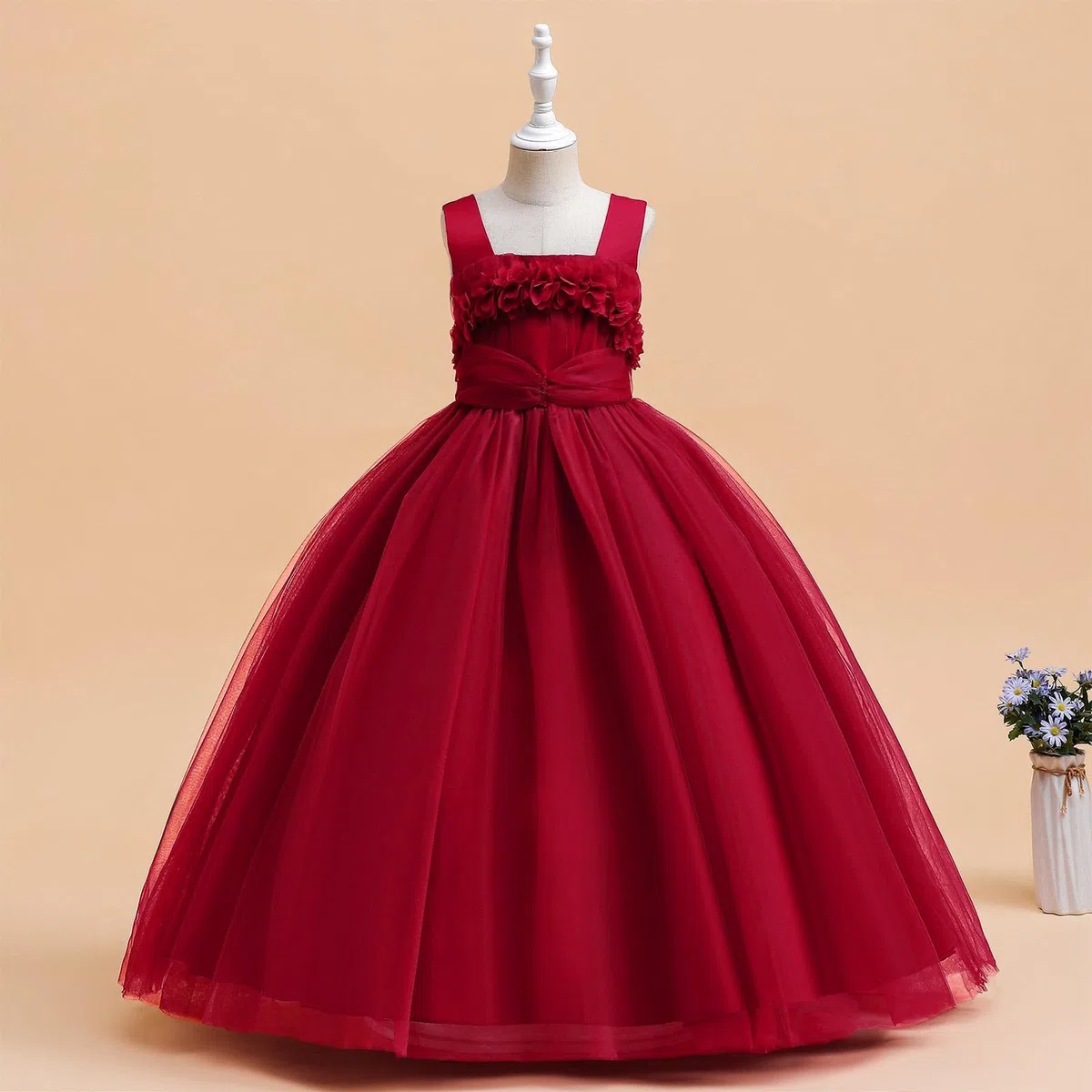Élégante robe de fête tutu sans manches pour fille avec jupe superposée fluide - Convient aux enfants plus grands.