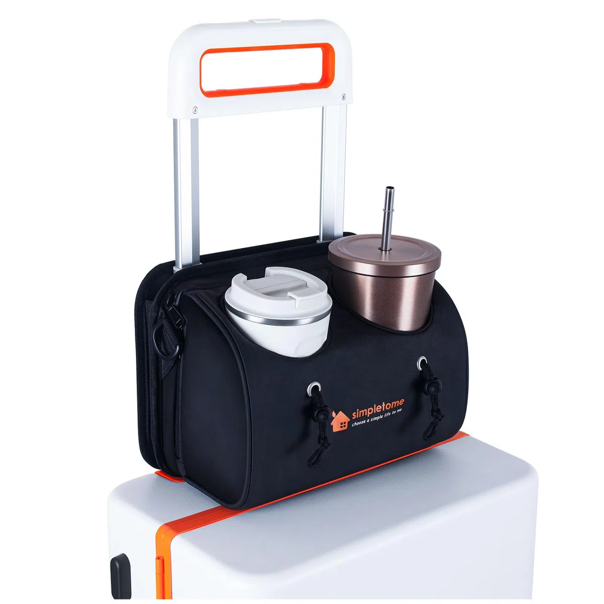 simpletome 4 en 1 Porte Gobelet de Valise Porte Boissons de Bagage avec Poches pour Passeport Tasse Téléphone et Ipad Voyage et d'affaires de Accessoires Valise Tasse (Noir) (Noir)