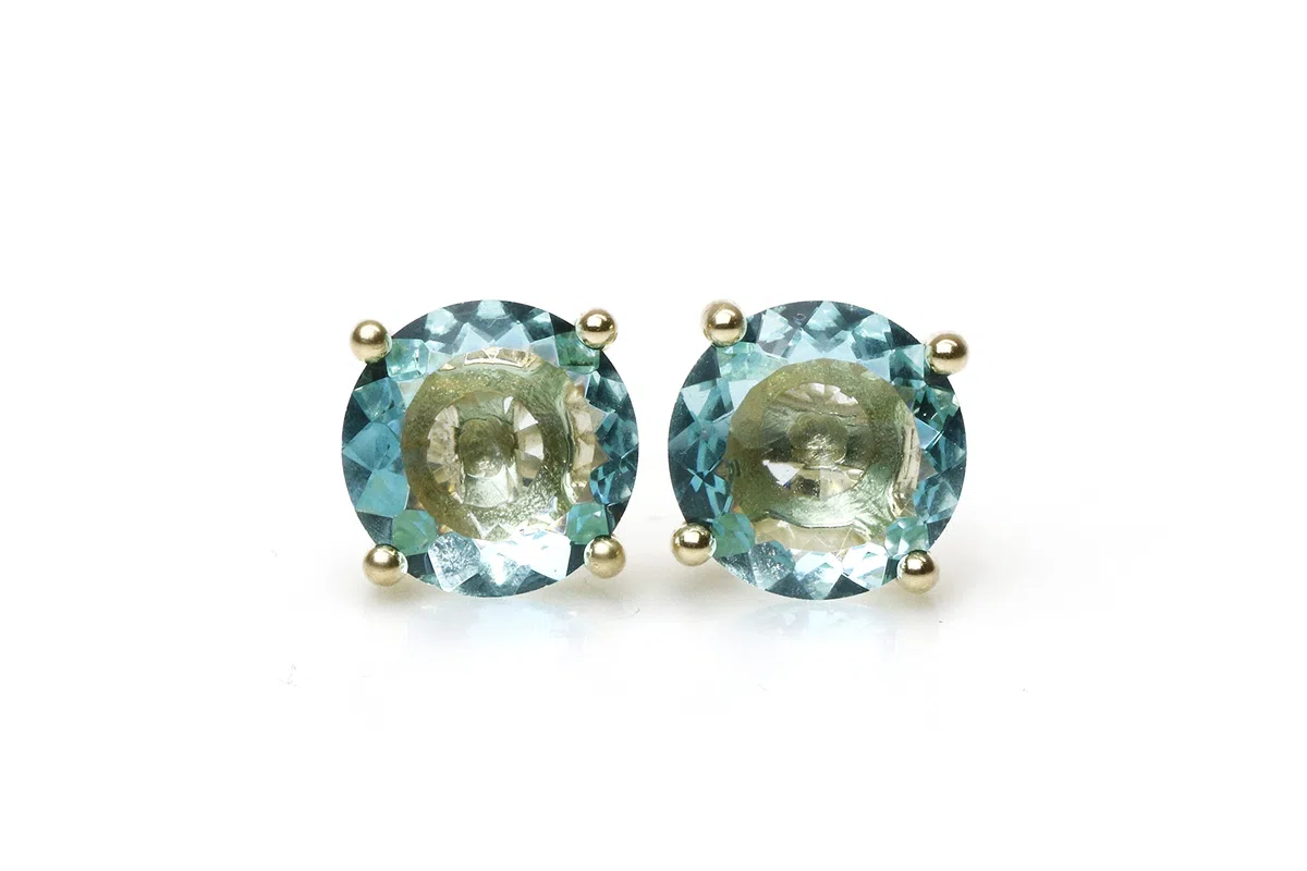 Boucles d'Oreilles Topaze Bleue Anemone - Clou d'Oreille Rond Pierre de Naissance, Mode, Boucles d'Oreilles Pierres Gemmes - Cadeaux pour Femmes - Bijoux Faits à la Main Personnalisables