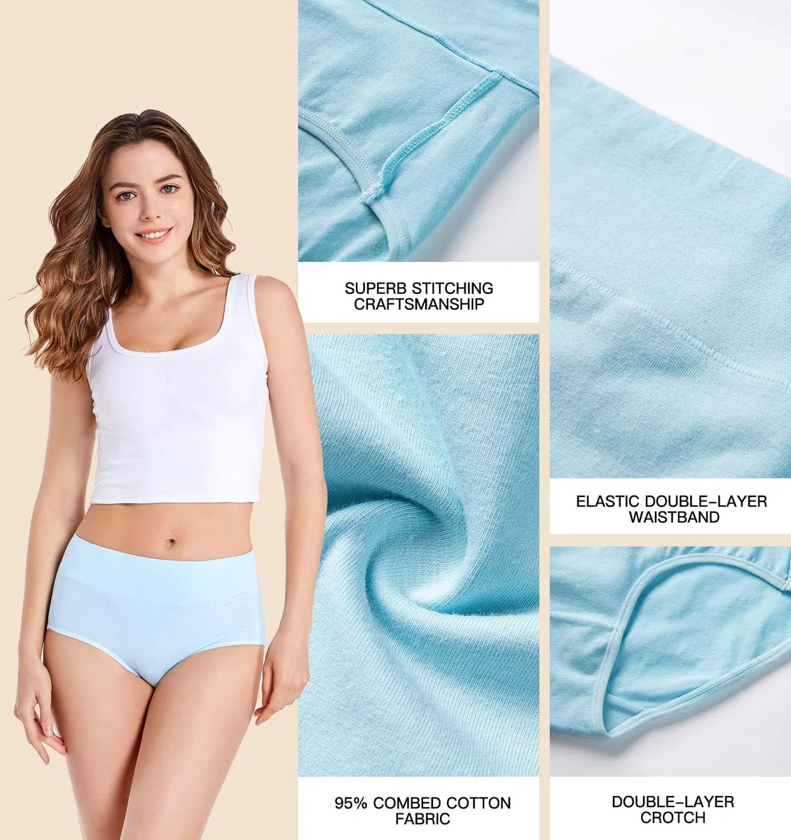 youlehe Sous-vêtements en coton pour femme - Taille haute - Couverture complète - Doux et respirant