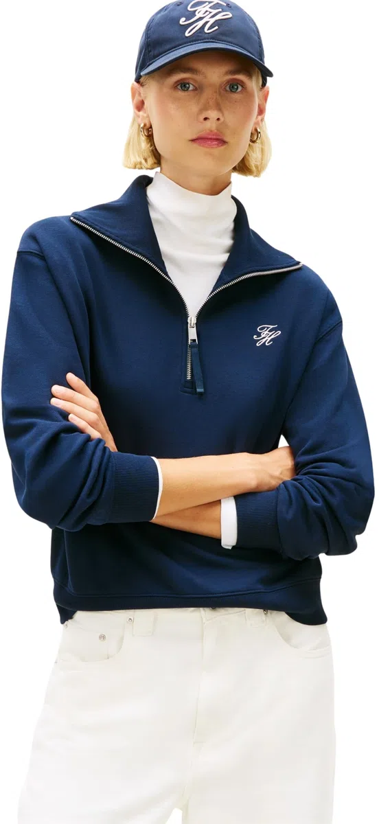 Tommy Hilfiger Th Script Half Zip Terry Swtshrt Ww0ww49470 Sweat-Shirt Semi-zippé Femme (Lot de 1)