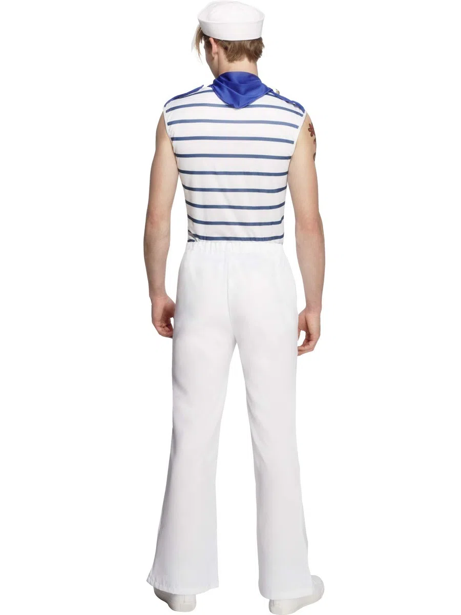 Fever Adult men's Male French Sailor Costume, Top, trousers and Neck Scarf, Troops