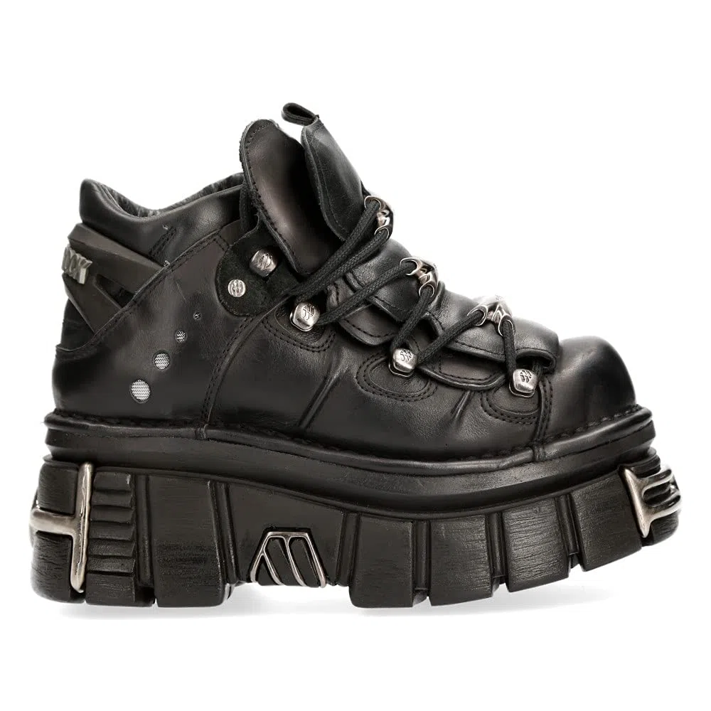 New Rock Chaussures 106 Hommes Noir avec plateforme et décorations Metallic Urban Black Shoes M.106-S112