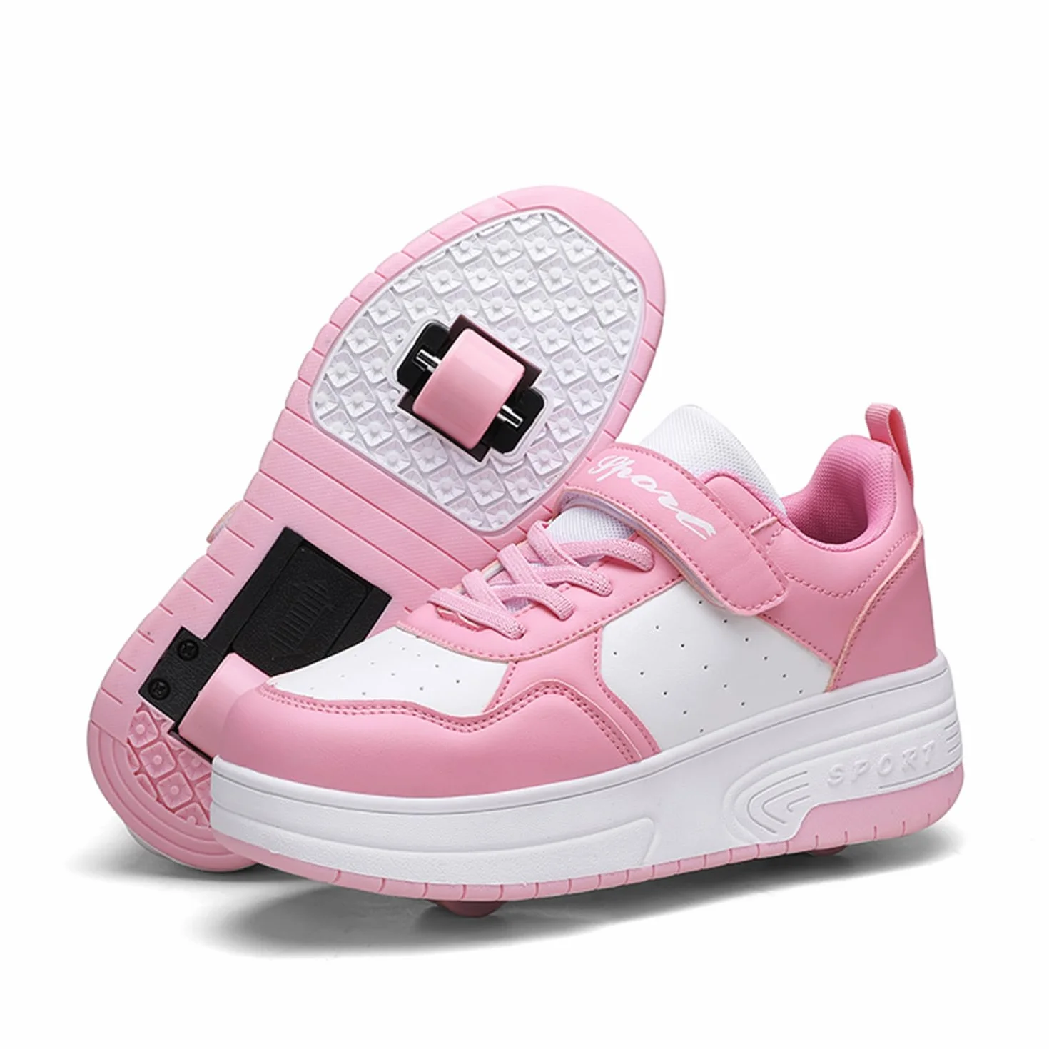 Chaussure à Roulette Rétractable pour Garçons et Filles - Basket Créative pour Enfants, Sports de Plein Air - Rose, 29EU