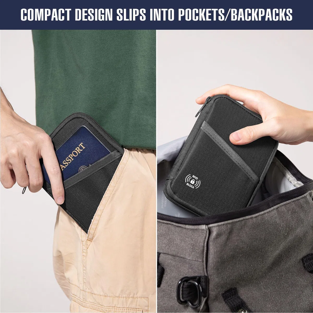 FIREDOG Porte-passeport pour voyage, porte-cartes avec blocage RFID et portefeuille de voyage pour homme et femme, noir
