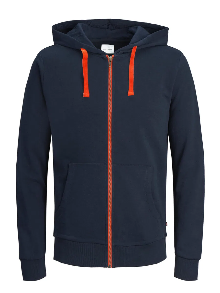 JACK & JONES Sweat à Capuche zippé JJEHOLMEN pour Homme, Bleu (Navy Blazer - Shocking Orange/Reg Fit), M