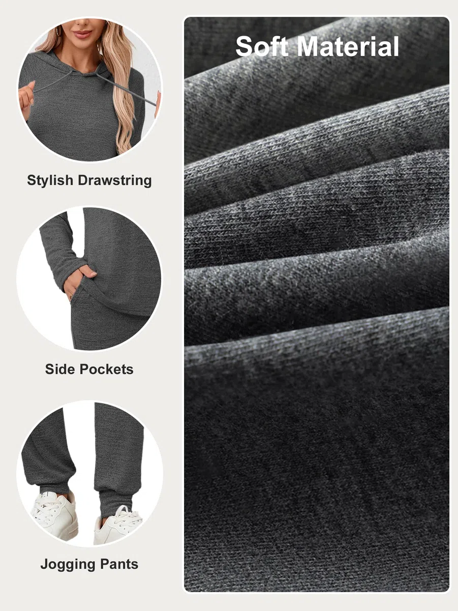 Famulily Survêtement à manches longues pour femme, couleur unie, sweat à capuche avec cordon de serrage et pantalon de jogging élastique avec poches, tailles S à XXL