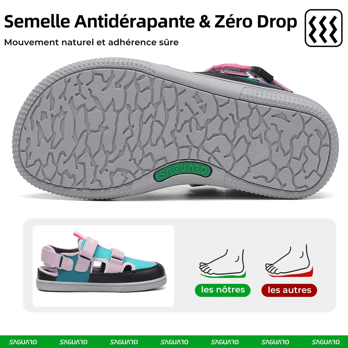 SAGUARO Sandales Barefoot Enfant à Bout Fermé Chaussures d’Été Respirantes avec Scratch, Bout Large et Zéro Drop