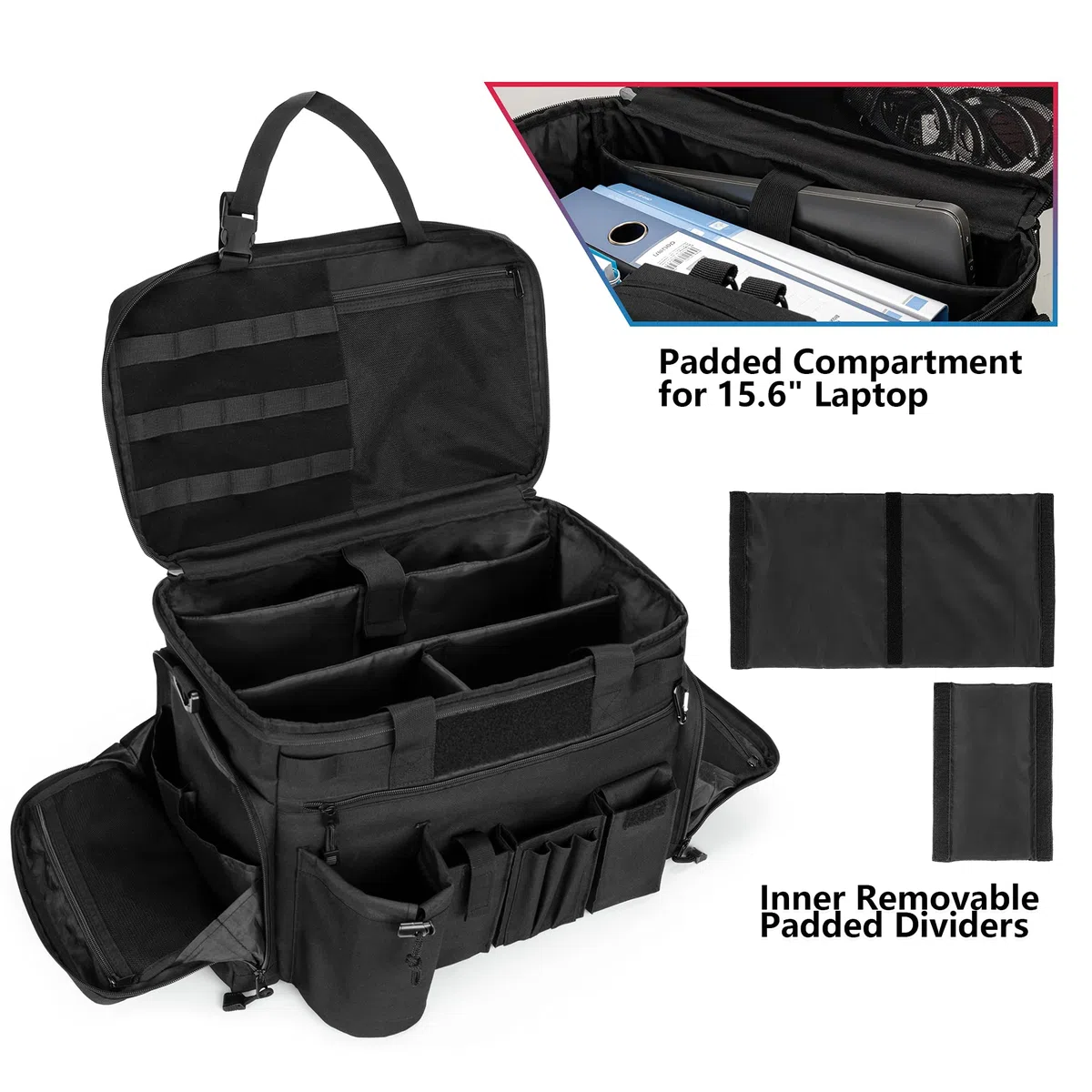 Trunab Police Range Bag, Tactique Molle de Patrouille, Organisateur de Siège Avant de Voiture, Sac de Voyage Militaire avec Bandoulière, Compartiment pour Laptop 15,6"
