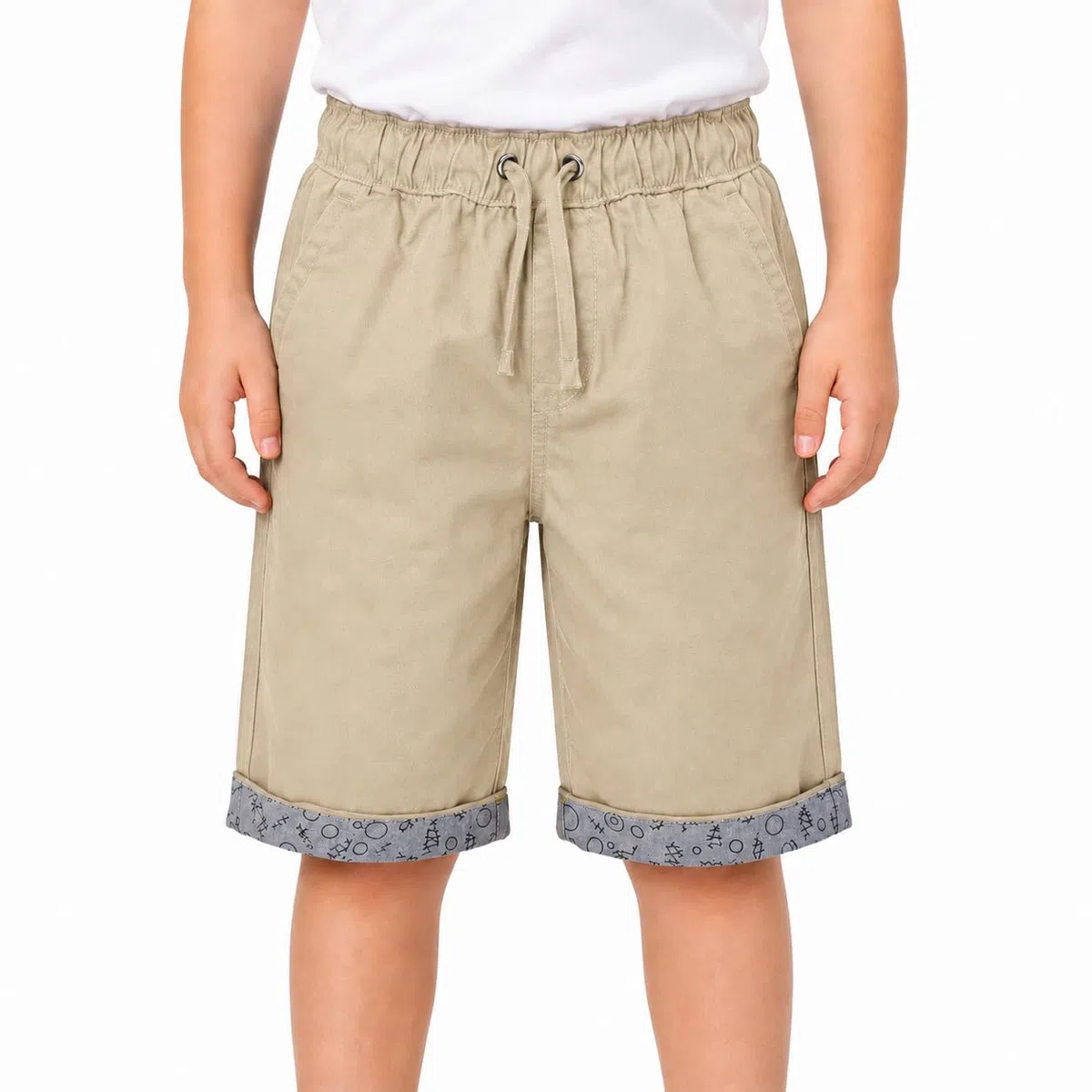 Bienzoe Short en sergé de coton pour garçon Taille élastique - kaki - 16(13 ans)