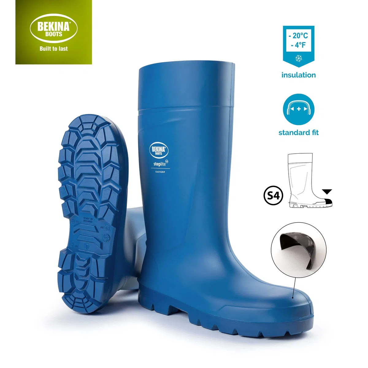 Bekina Bottes de sécurité de qualité avec Embout de sécurité pour l'industrie Alimentaire, Facile à désinfecter, y Compris la Semelle intérieure pour Les Pieds Chauds et secs, Confort, Bleu, EU 41