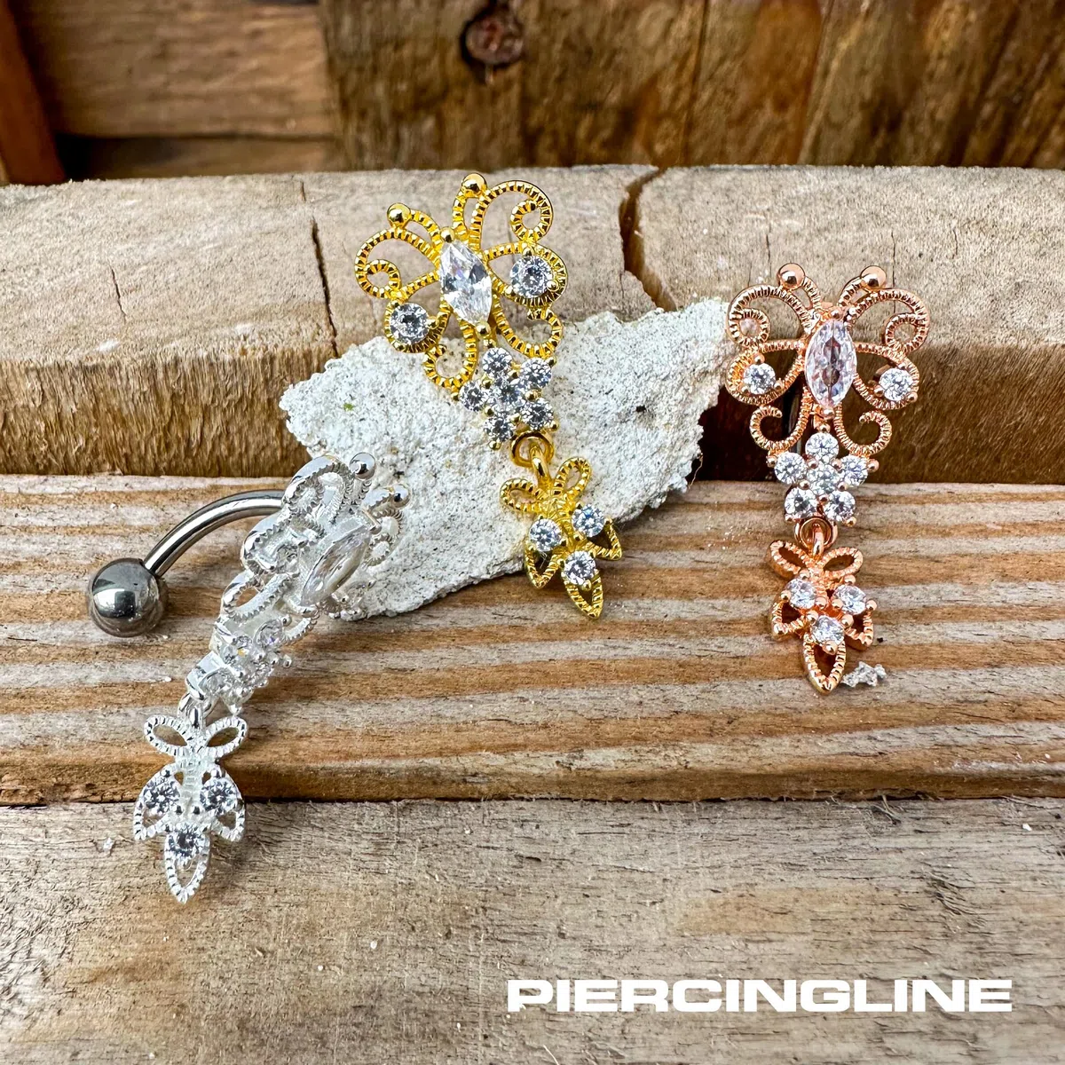 PIERCINGLINE Piercing de nombril en titane avec papillon en argent sterling 925, Titane (grade 23) / argent sterling 925