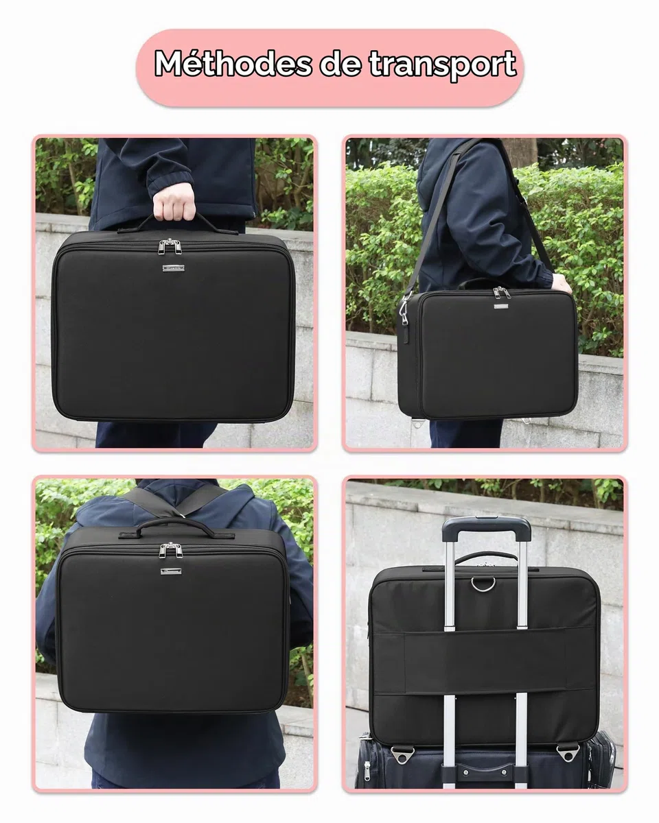 Relavel Trousse de Maquillage Professionnelle Extra Large avec 4 Sacs Transparents et Plateau à Rouge à lèvres pour maquilleurs