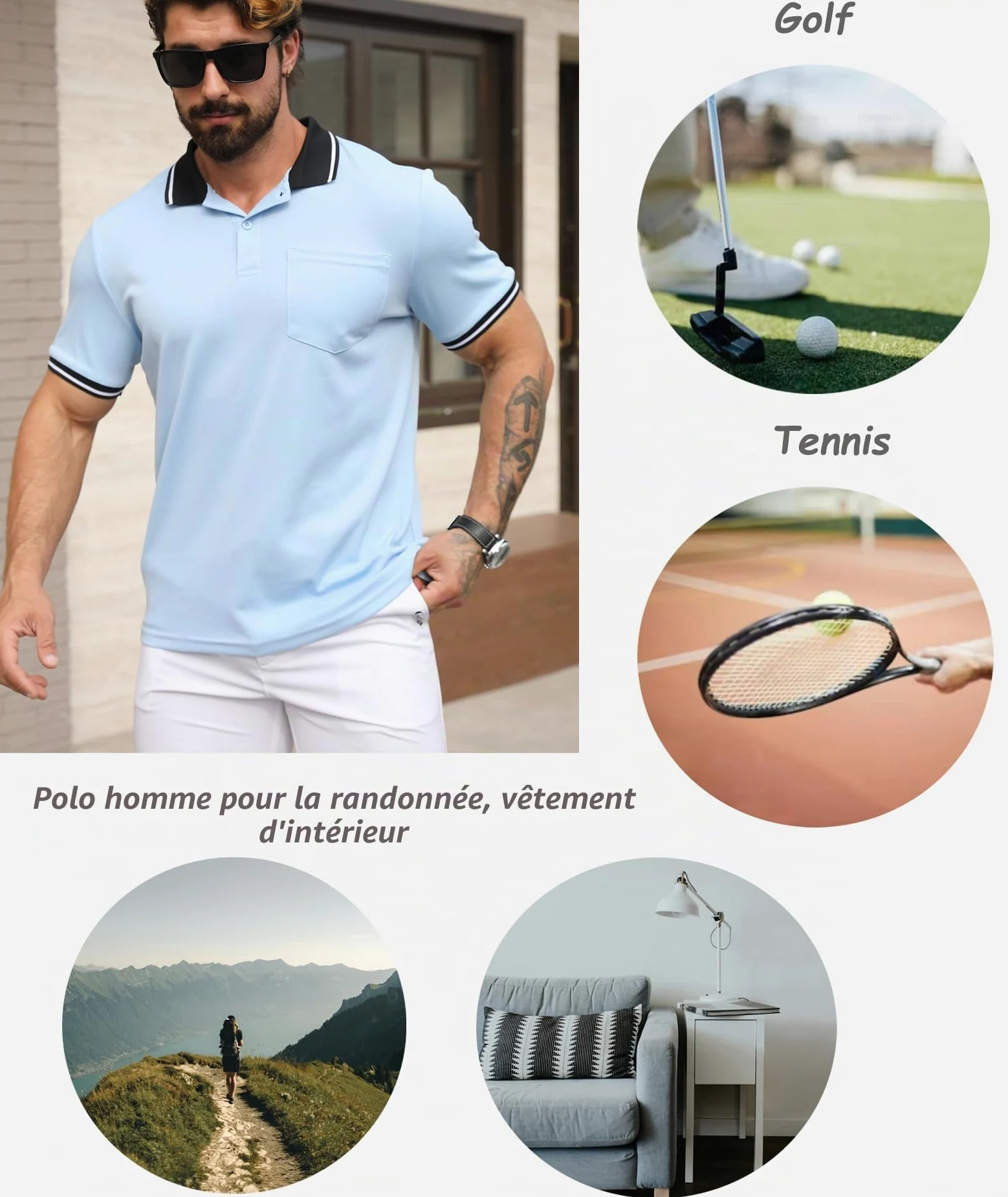 JACKETOWN Lot de 3 polos de golf à manches courtes légers et respirants pour adulte