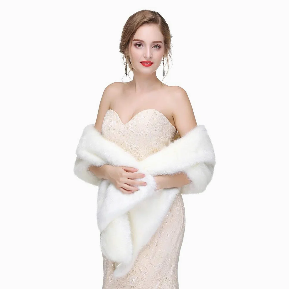 Femme de Mariage Faux Fourrure Châle Mariée Soirée Hiver Écharpes Cape Manteau Cardiga