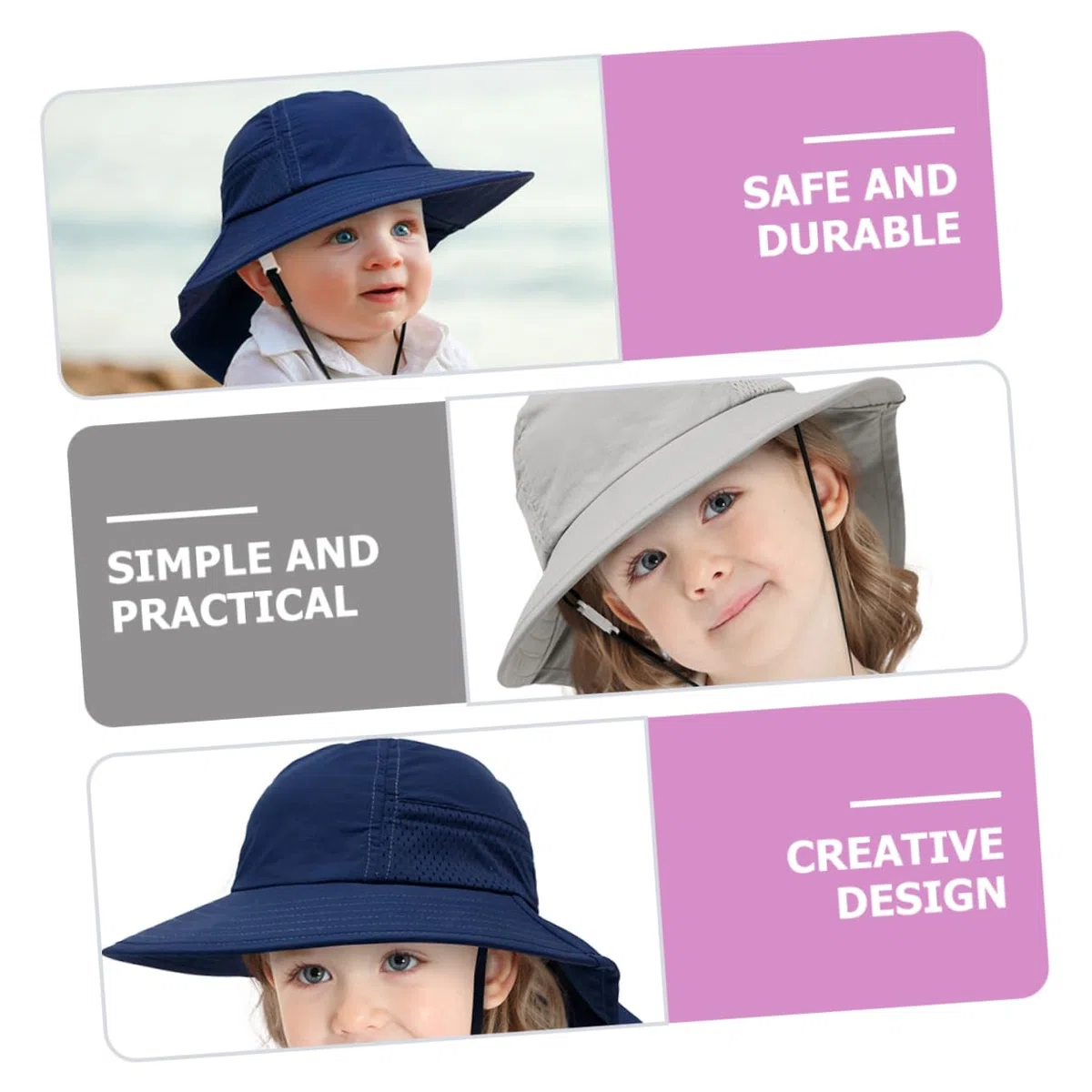 Veemoon 2 Ensembles Chapeau De Soleil pour Enfants Chapeau De Soleil Pliable Protection UV Chapeau De Seau pour Enfants Seau De Plage Chapeau Anti UV Coton 2 Pièces * 2