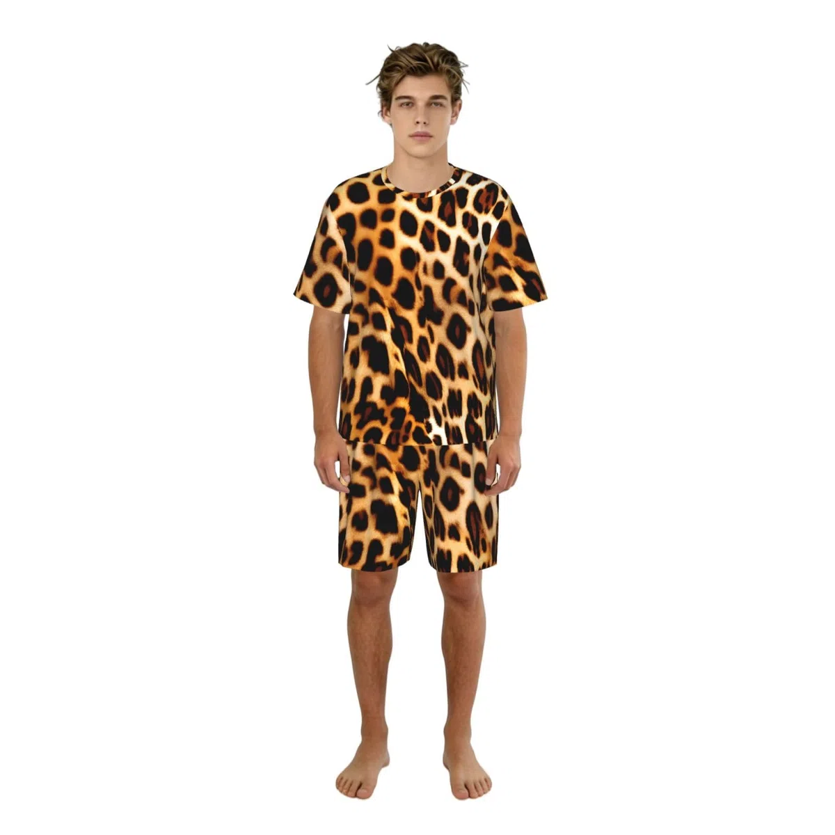 Ensemble de pyjama à manches courtes imprimé léopard pour homme - Respirant et confortable