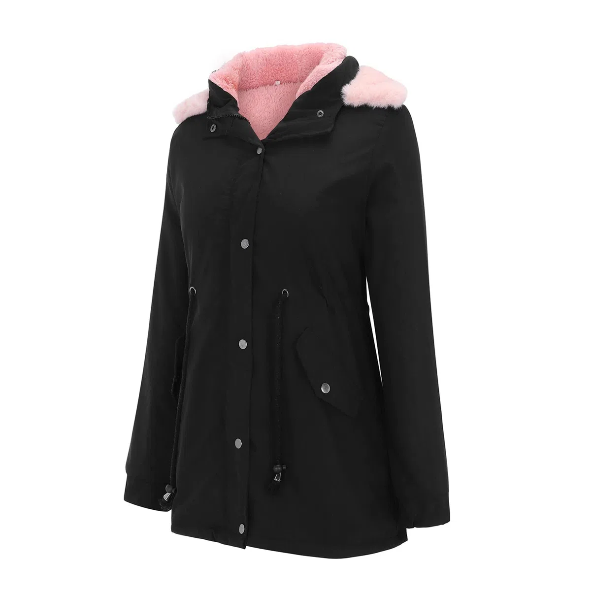 Manteau d'hiver pour femme - Doublé - Chaud - Parka - Avec capuche - Veste fonctionnelle - Poches latérales - Fermeture éclair - Manteau en laine d'agneau - Coupe droite - Veste d'hiver - Manteau à