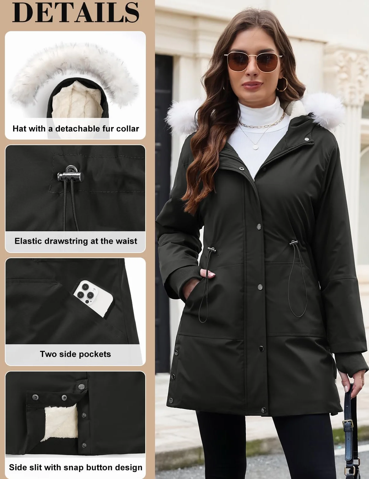 Manteau Femme Hiver Veste Polaire Femmes Manteaux Hiver Chic Blouson Parka Chaud Imperméable Outercoat avec Zippée Poches