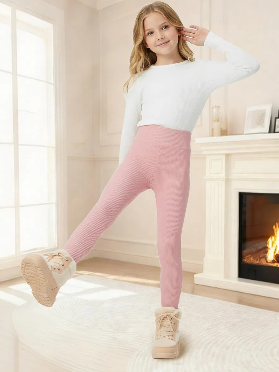Leggings doublés en polaire pour filles - Legging long pour filles - Pantalon épais taille haute pour enfants