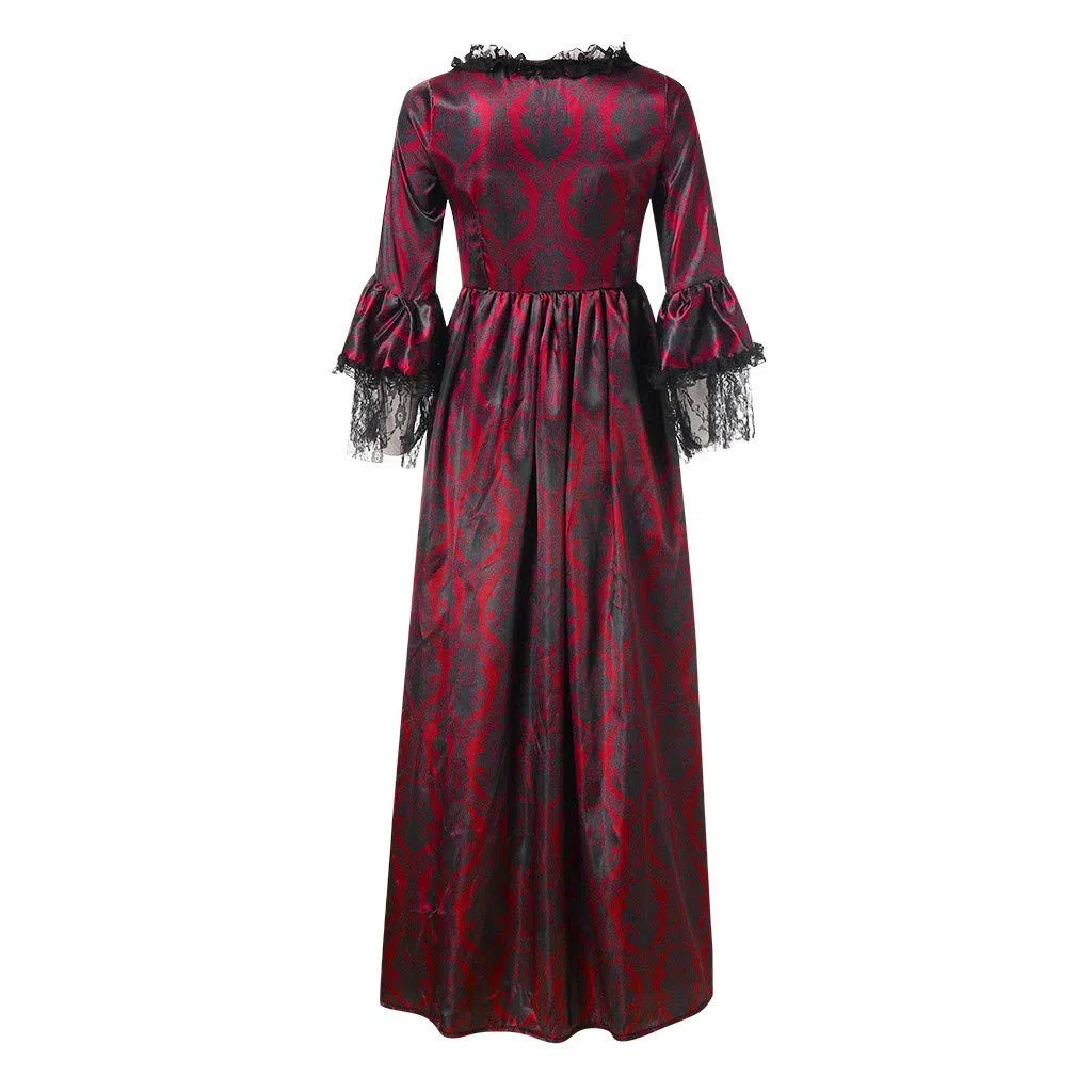 Médiéval Déguisement Adulte Maxi Robe Grande Taille Manches évasées Gothique RéTro Dentelle Robes De Bal Halloween Cosplay Costume Carnaval Drame Fête Princess Dress