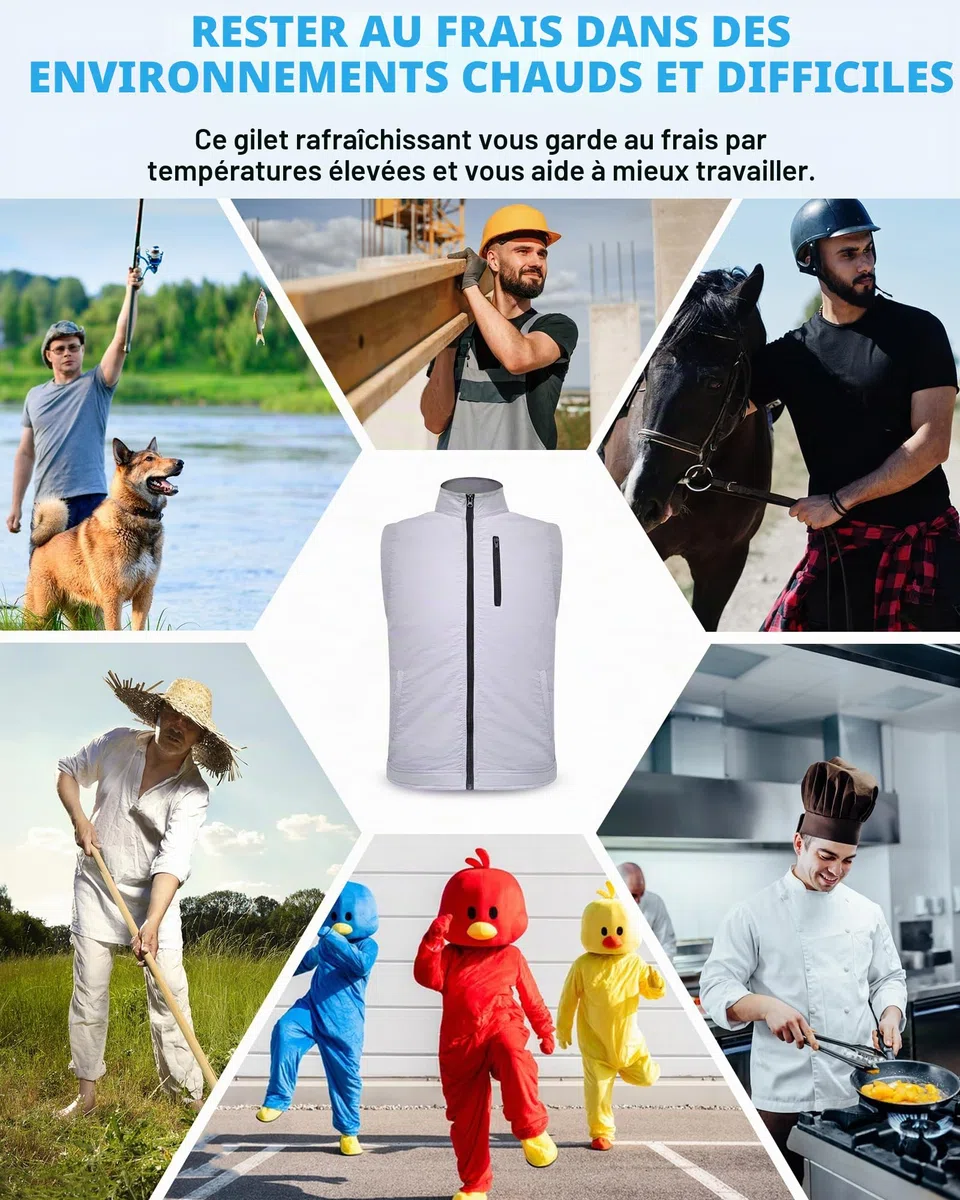 FERNIDA Gilet rafraîchissant, gilet de glace avec 24 poches de glace, pour hommes et femmes, sans manches en nylon, vêtements frais et respirants pour l'été, plein air, temps chaud, chasse, travail