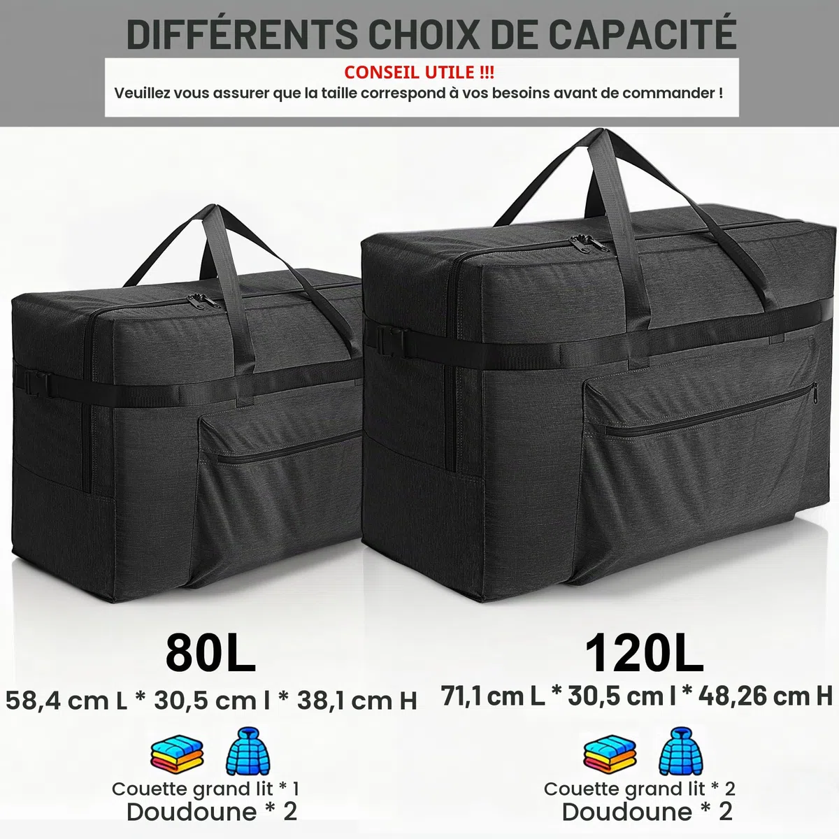 120L Sac de Voyage, Grand Sac de Voyage Imperméable et Résistant aux Déchirures, pour Déménagement, Rangement, Voyage, Camping pour Homme et Femme