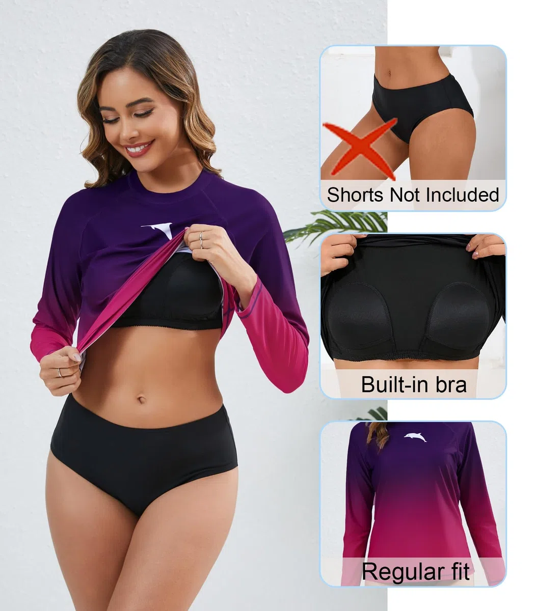 Halcurt Haut de bain à manches longues avec soutien-gorge intégré UPF50+ Protection solaire Maillot de bain à séchage rapide