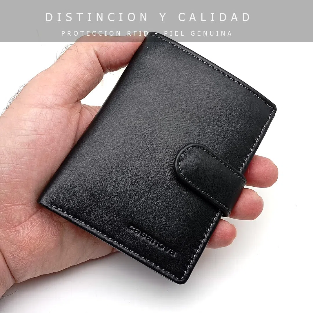 Petit portefeuille en cuir pour homme AVEC sac à main extérieur | Fait à la main | RFID | 10064 Noir