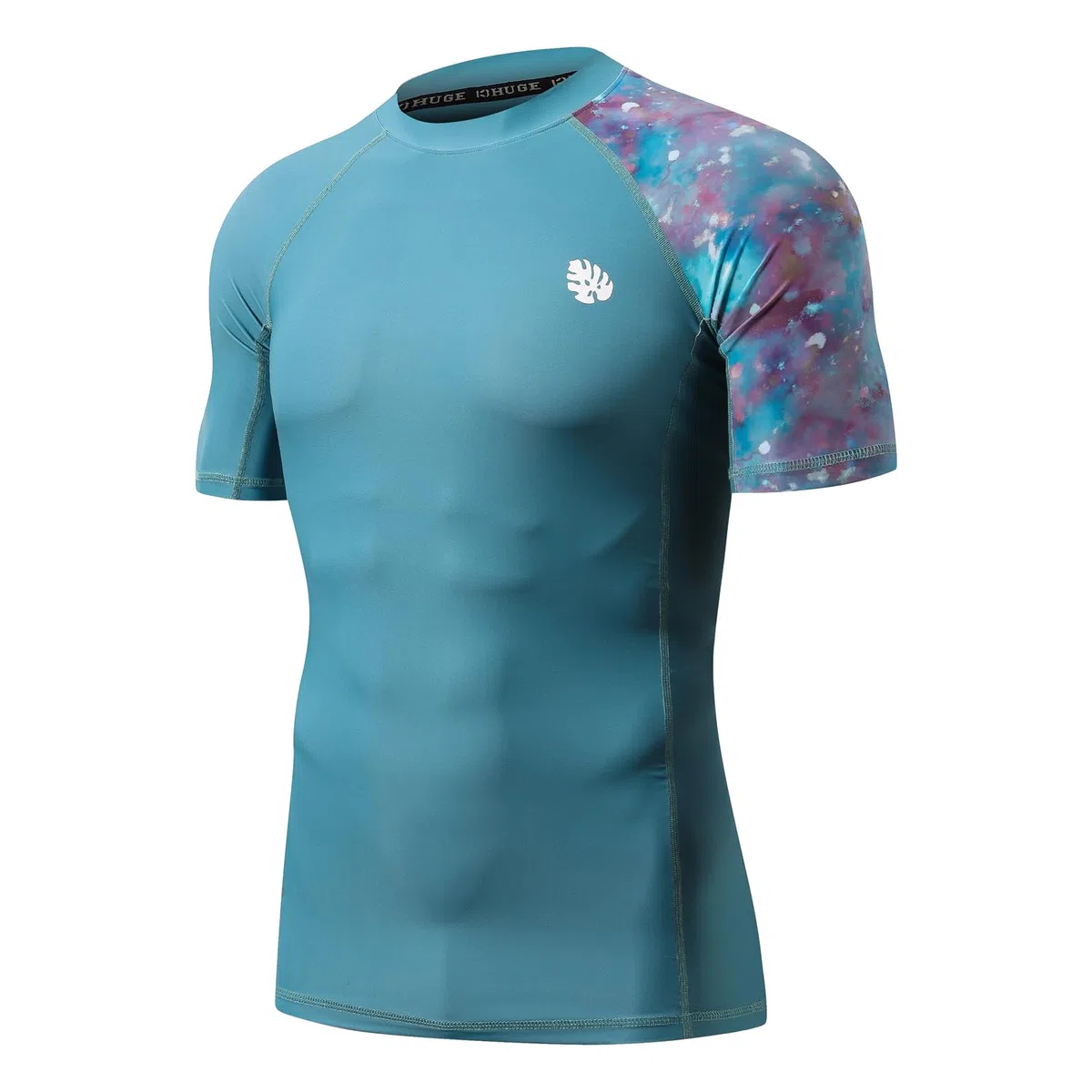 HUGE SPORTS Maillot de Natation pour Homme Rash Guard à Manches Courtes Compression Séchage Rapide, S