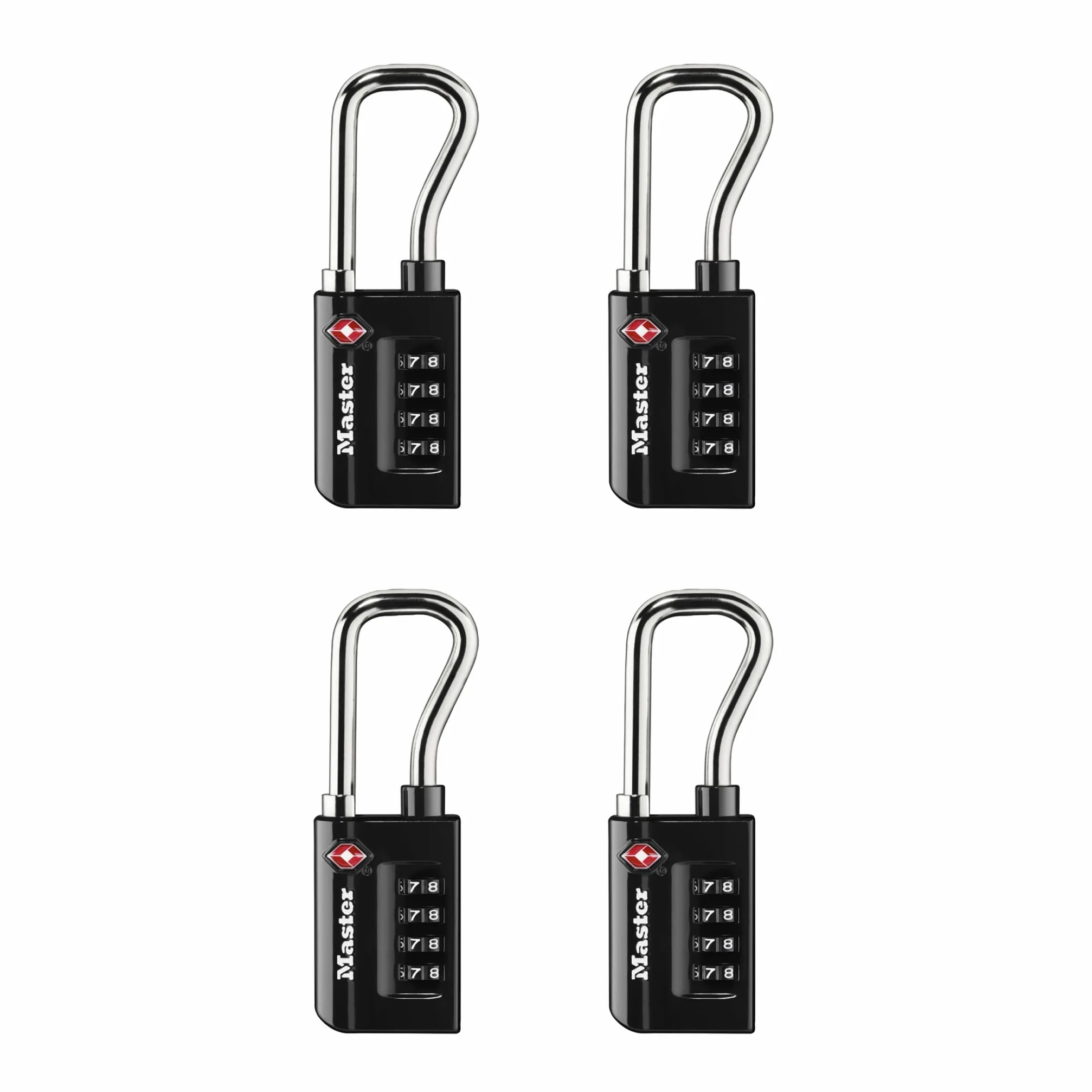 Master Lock 4696EC4 Lot de 4 cadenas à combinaison personnalisable, cadenas de valise accepté par la TSA, 3,33 cm, large, noir