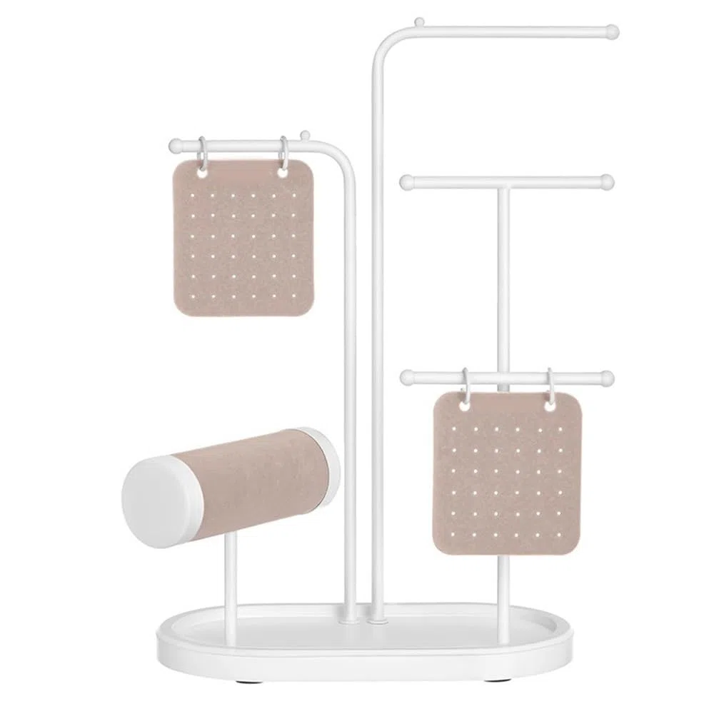 Porte-Bijoux Organisateur de Bijoux Multifonctionnel, Support en Fer for Colliers, Boucles d'oreilles, Montres et Bracelets | Blanc